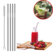 Kit 4 Canudos Reutilizável em Aço Inox Reto + Escovinha Kit 4 Canudos Reutilizável em Aço Inox Reto + Escovinha