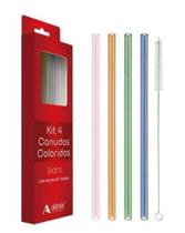 Kit 4 Canudos Vidro Reutilizáveis Com Escova De Limpeza Cores Sortidas Kit 4 Canudos Vidro Reutilizáveis Com Escova De Limpeza Cores Sortidas