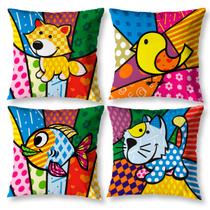 Kit 4 Capa De Almofada 40cm X 40cm Modernas Decorativas Estampadas Coloridas Sala Sofá Quarto