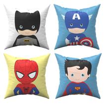 Kit 4 Capa de Almofada 45x45cm Infantil Heroes Baby Sala Quarto Menino Herois Decoração Super Hero