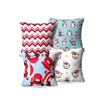 Kit 4 Capa de Almofada Azul Pinguim Natal 45x45 cm Kit 4 Capa de Almofada Azul Pinguim Natal 45x45 cm