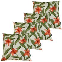 Kit 4 Capa De Almofada Belize Folhas Verde Flor Laranja Impermeável 45cmx45cm Kit 4 Capa De Almofada Belize Folhas Verde Flor Laranja Impermeável 45cmx45cm
