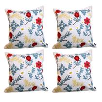 Kit 4 Capa de Almofada Floral Bordada Quadrada Sofá 43x43cm