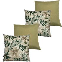 Kit 4 Capa de Almofada Impermeável Antimofo Antiácaro Folhagens Verde Oliva Lisa Área Externa 45cmx45cm
