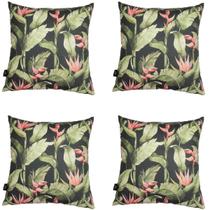 Kit 4 Capa de Almofada Waterhavana Impermeável Estampa Digital 100% Algodão Flores Fundo Preto Área Externa 43cmx43cm