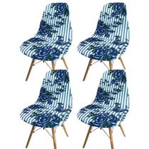 Kit 4 Capa de Cadeira Charles Eames Eiffel Pé Palito Malha Estampada