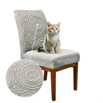 Kit 4 Capa De Cadeira Jantar Anti Arranhão de Gato Mandala Cinza Claro - Charme do Detalhe