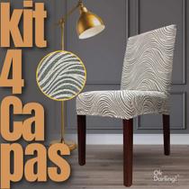 Kit 4 Capa de Cadeira Linha Premium Imperial Persa - Cinza/Off White Kit 4 Capa de Cadeira Linha Premium Imperial Persa - Cinza/Off White