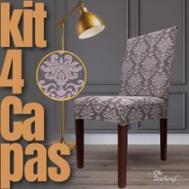 Kit 4 Capa de Cadeira Linha Premium Imperial Romana - Grafite/Cinza Mesclado