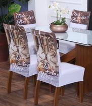 Kit 4 Capa de Cadeira Natal Ano Novo Malha Gel com Elástico