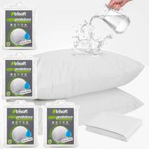 Kit 4 Capa Impermeável de Travesseiro Com Ziper 100% Poliéster Fronha Protetora Anti Acaro Grande Branco - Trisoft