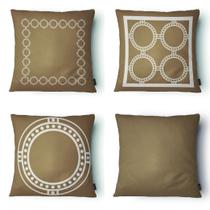 Kit 4 Capas Almofada Círculos 43x43cm Microfibra Marrom