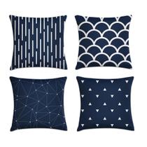 Kit 4 Capas Almofada Geométrica Azul Marinho E Branco 45X45