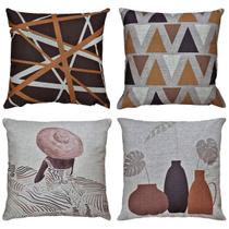 Kit 4 Capas Almofada Linho Mulher Campestre Abstrata 45x45