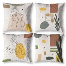 Kit 4 Capas Almofada Para Sala 40Cm X 40Cm Estampadas Faces