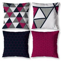 Kit 4 Capas Almofada Sala 40Cm X 40Cm Estampada Geo Vermelho