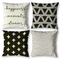 Kit 4 Capas Almofada Sala 40Cm X 40Cm Estampadas Happiness Kit 4 Capas Almofada Sala 40Cm X 40Cm Estampadas Happiness