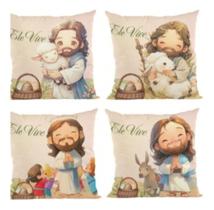Kit 4 Capas Almofadas Decoração Casa Jesus Religioso Kit 4 Capas Almofadas Decoração Casa Jesus Religioso
