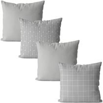 Kit 4 Capas almofadas decorativa geométrica grid cinza