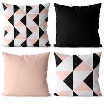 Kit 4 Capas almofadas decorativa geométrica rosa e preto 40x40