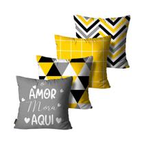 Kit 4 Capas Almofadas Decorativas Amarelo e Cinza 45X45