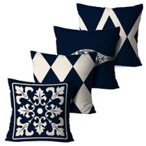 Kit 4 Capas Almofadas Decorativas Monaco Marinho 45x45cm