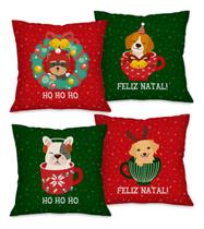 Kit 4 Capas Almofadas Decorativas Natalinas Pets Cachorrinho