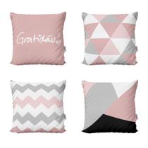 kit 4 Capas Almofadas Decorativas Rosa e Preto Gratidão 40cm