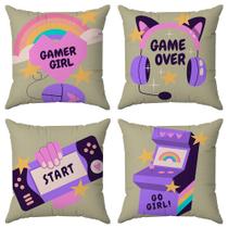 Kit 4 Capas Almofadas Gamer Girl Power 45x45 ID Decor