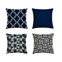 Kit 4 Capas Almofadas Geométricas Bege E Azul Marinho 45X45