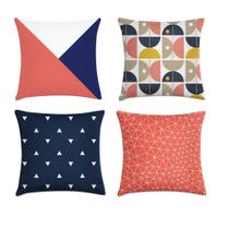 Kit 4 Capas Almofadas Geométricas Coral E ul Marinho 45X45