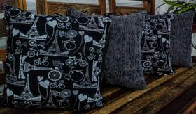 Kit 4 Capas Almofadas Jacquard Estampado PARIS PRETO COM CINZA 45x45 Cm Kit 4 Capas Almofadas Jacquard Estampado PARIS PRETO COM CINZA 45x45 Cm
