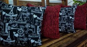 Kit 4 Capas Almofadas Jacquard Estampado PARIS PRETO COM VERMELHO 45x45 Cm Kit 4 Capas Almofadas Jacquard Estampado PARIS PRETO COM VERMELHO 45x45 Cm