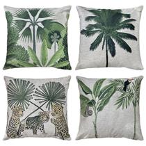 Kit 4 Capas Almofadas Linho Animal Preguiça Onça Galho 45x45