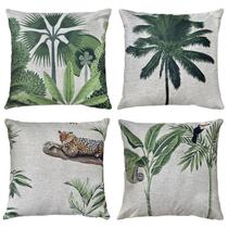 Kit 4 Capas Almofadas Linho Animal Preguiça Onça Galho 45x45