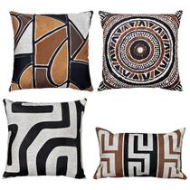 Kit 4 Capas Almofadas Linho Tribal Terra Marrom 30x50 45x45