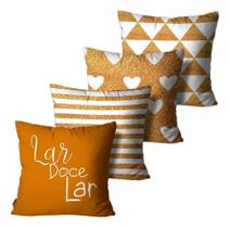 Kit 4 Capas Almofadas Mdecore Alta Quali Lar Doce Lar Dourad