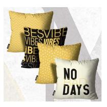 Kit 4 Capas Almofadas No Bad Days Amarelo e Preto - 45x45cm Kit 4 Capas Almofadas No Bad Days Amarelo e Preto - 45x45cm