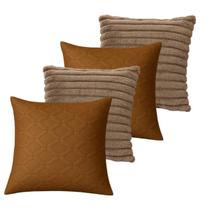 Kit 4 Capas de Almofada 2 Matelada Plush Marrom e 2 PlushLine Marrom