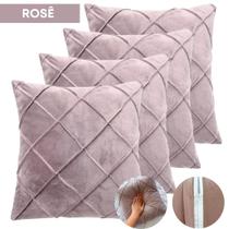Kit 4 Capas de Almofada 40x40 Tecido Suede Drapeado Aveludada Com Zíper Decorativas Macia Sala Cama Sofá