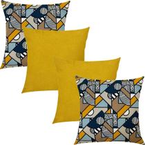 Kit 4 Capas de Almofada Abstrato Árabe e Amarelo Liso 45x45cm Kit 4 Capas de Almofada Abstrato Árabe e Amarelo Liso 45x45cm