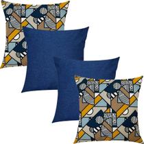 Kit 4 Capas de Almofada Abstrato Árabe e Azul Liso 45x45cm Kit 4 Capas de Almofada Abstrato Árabe e Azul Liso 45x45cm