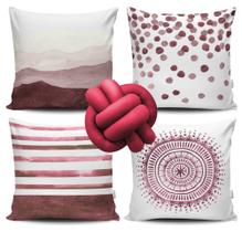 Kit 4 Capas de Almofada Aquarela Rosa + Almofada Nó