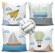 Kit 4 Capas de Almofada Automóveis + Almofada Nó