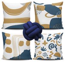 Kit 4 Capas de Almofada Azul e Dourado + Almofada Nó