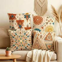 Kit 4 Capas de Almofada Boho 45x45cm Estampadas Geométricas Decorativas Microfibra Sala Sofá