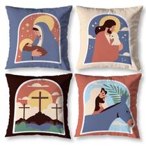 Kit 4 Capas de Almofada Católicas Estampadas Decorativas c/ Zíper Decoração Nossa Senhora