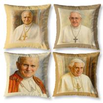 Kit 4 Capas de Almofada Católicas Papas Decorativas c/ Zíper Estampadas Modernas Digital