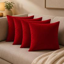 Kit 4 Capas De Almofada Com Zíper 45x45cm Suede Lisa Decoração Vermelho