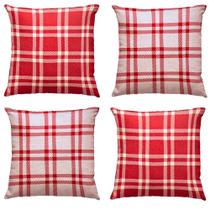 Kit 4 Capas de Almofada de Natal Xadrez Vermelho Decorativas 45 x 45